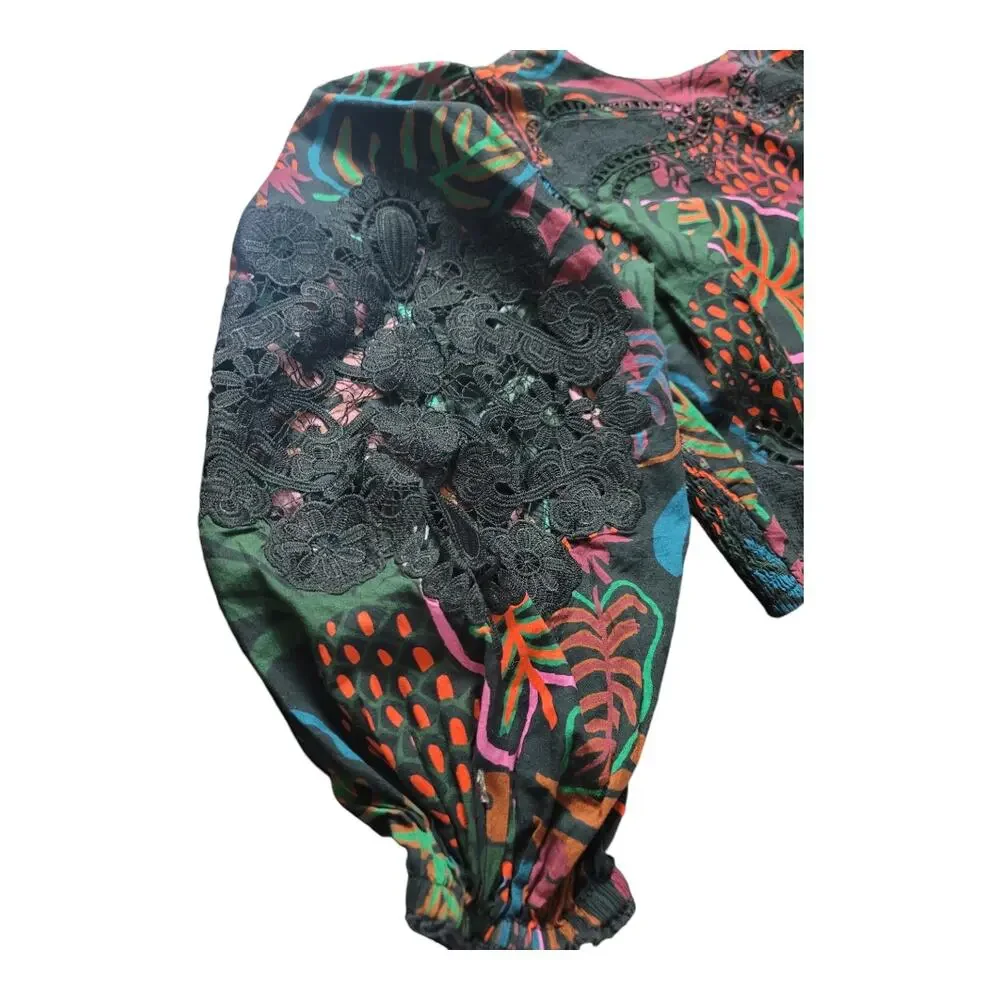 FARM Rio FrutisDream Puff Sleeve SubtleFruit Print NWT Sz S BOHO Art to Wear Y2K
